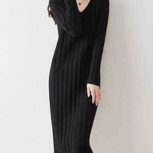 Moda donna con scollo a v a più colori manica lunga aderente attillato Sexy <span class=keywords><strong>lungo</strong></span> <span class=keywords><strong>in</strong></span> <span class=keywords><strong>lana</strong></span> 100% <span class=keywords><strong>lungo</strong></span> Casual Maxi abito maglione Extra morbido - Product Image 5