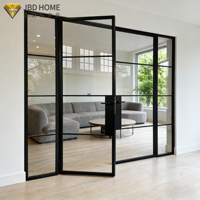 Porte battante en verre à cadre métallique noir, double vitrage trempé, isolation thermique, gain de place, pour appartement et sous-sol - Offre Spéciale