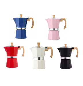 OEM grano de madera portátil italiano de aluminio negro Mango portátil estilo estufa <span class=keywords><strong>cafetera</strong></span> Mocha Maker Mokapot café Moka Pot - Product Image 3