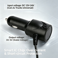 Cargador de Coche con Cable de 12V-24V a 5V USB Tipo-C para DVR, Detector de Radar, Purificador de Aire y Cámara para Coche