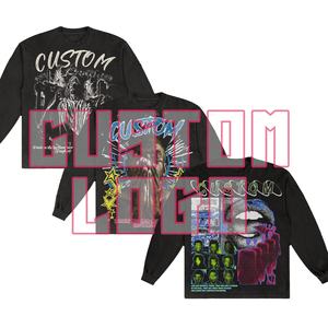 Vintage lavado Dtg impresión diseño gráfico peso pesado algodón personalizado de gran tamaño en blanco lavado ácido hombres camisetas de manga larga Camiseta - Product Image 2