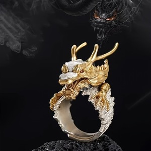 Anillo Abierto de Dragón Dorado Vintage de Gran Venta para Hombre, Anillo Ajustable Moderno y Dominante, Joyería de Moda para Fiestas al por Mayor - Product Image 6