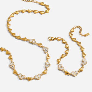 Ensemble collier et bracelet tennis en strass en forme de cœur, couleur or, bijoux à porter au quotidien pour femmes - Product Image 1