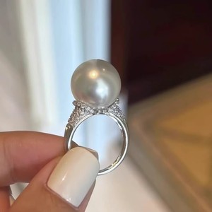 แหวนเงินแท้ S925 ประดับมุก DIY 10686 พร้อมลูกปัดทรงกลมขนาด 10-12 มม. ฐานเครื่องประดับเงินหนา แหวนสวยงาม - Product Image 3