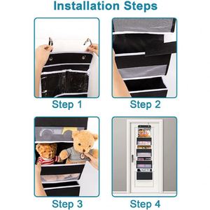 5-Shelf Door Hanging Organizer Wall Mount Storage for Wardrobe Bedroom Doors 4 Large Pockets 2 PVC Pockets Foldable Minimalist - Product Image 5