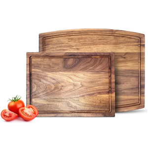 Planche à découper en bois d'acacia épaisse et grande, 2 pièces, avec pieds antidérapants, rainure pour jus et poignées - Product Image 1