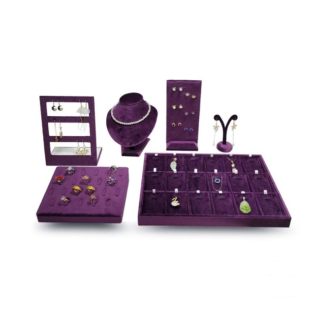 Fancy Velvet Jewelry Display Tray Girls Color Purple Stud Earrings Ring Storage Stand Wholesale Pillow Watch Bracelet Tray
