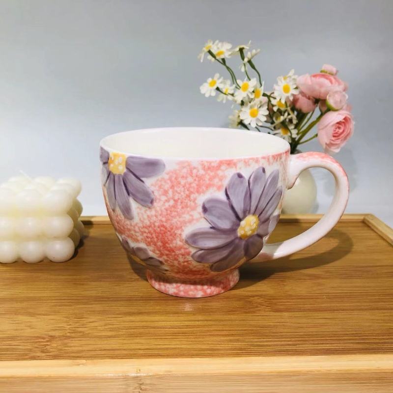 Cedar hand-painted embossed flower soup cup 500ml