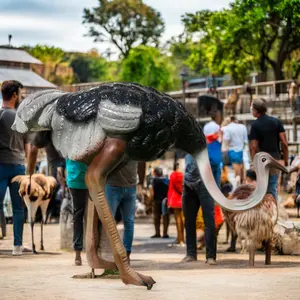 Diskon besar kustom pabrik patung burung unta serat kaca Resin dekorasi taman patung hewan seni untuk dijual