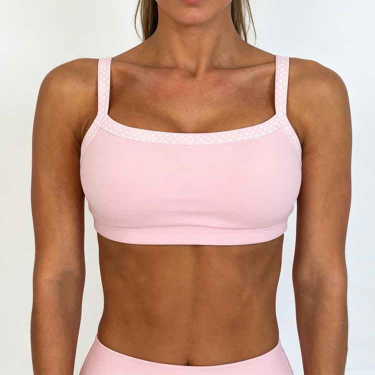 Custom Contrasting Colors Breathable Quick Dry Workout Fitness Four-Way Stretch White Polka Fitness Gym Women Yoga Sports Bra