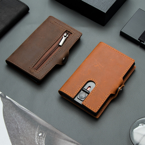 Casekey Card Holder Aluminum Cartera <b>Rfid</b> Blocking Crazy Horse Leather Slim <b>Wallet</b> Minimalist <b>Wallet</b> <b>for</b> <b>Men</b> With 7 Card Slots - Product Image 2