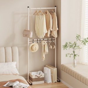 Double Layer Floor Standing Clothes <b>Rack</b> Rectangle Mobile Clothing Organizer For Bedroom Dormitory Home Use - Product Image 4
