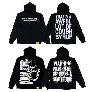 เสื้อฮู้ดดี้ผู้ชาย คุณภาพเยี่ยม ผ้าฝ้าย 100% เนื้อหนา ลายพิมพ์น้ำเชื่อมแก้ไอเยอะมาก สไตล์สตรีทแวร์ ทรงโอเวอร์ไซส์ - Product Image 2