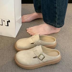 Zapatillas Baotou que combinan con todo, traje de mujer 2024 nueva primavera y verano, sandalias de moda Retro sin cordones para mujeres embarazadas, gamuza - Product Image 3