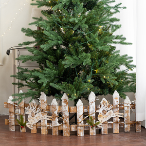 Nordic Rural Style Wooden <b>Christmas</b> <b>Tree</b> <b>Base</b> Fence Style Skirt Foldable Design Easy Storage Festive Holiday Party Decoration - Product Image 1