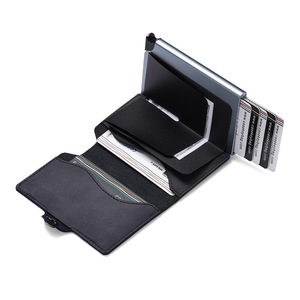 Wholesale Slim Minimalist Genuine Leather Popup Card Case RFID Protection Bank Credit Cardholder Real Leather <b>Wallet</b> Card <b>Holder</b> - Product Image 5