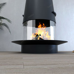 Cheminée conique suspendue sur mesure, poêle contemporain avec bouclier en verre rond - Product Image 3