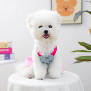 Pet <b>clothes</b> for small dogs, puppies, happy dogs and <b>cats</b>, warm and comfortable pink fashionable denim skirt, thin and breathable - Product Image 2