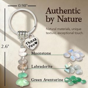 Porte-clés en cristal de guérison, cadeaux de nouveaux départs, cadeau de séparation pour collègue, 3 types de perles en pierre naturelle et alliages, porte-clés anneau - Product Image 6