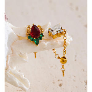 خاتم بسلسلة مكعبة من الفولاذ المقاوم للصدأ مطلية بالذهب من jinيو قابلة للتعديل خاتم فراولة عيد الميلاد من الزركونيا للهدايا - Product Image 5