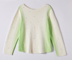 Women Knitted Pullover Spring 2026 100%Cotton Casual Gradient <strong>Knit</strong> <strong>Sweater</strong> Plus Size Light Green &amp; <strong>White</strong> with Purple Dot Details - Product Image 2