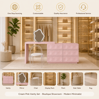 Coiffeuse moderne en contreplaqué crème avec rangement intégré télescopique et hauteur réglable, idéale pour l'organisation de la chambre à coucher
