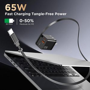 สายชาร์จแบบพับเก็บได้ <span class=keywords><strong>65W</strong></span> แบบพกพา พร้อมอะแดปเตอร์จ่ายไฟในตัวสำหรับแล็ปท็อปและโทรศัพท์มือถือ - Product Image 3