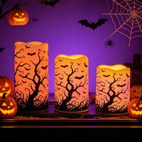 Bougies LED sans flamme en cire de paraffine pour Halloween, à piles, avec télécommande, effet scintillant, pour décoration de maison ou maison hantée