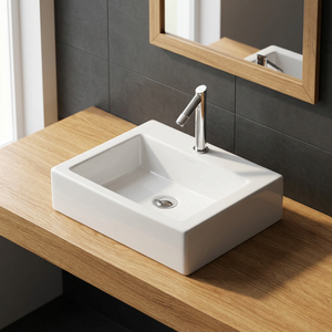 Prix bon marché direct usine Bassin de comptoir de salle de bain rectangulaire émaillé blanc Bassin de table de salle de bain en céramique - Product Image 5