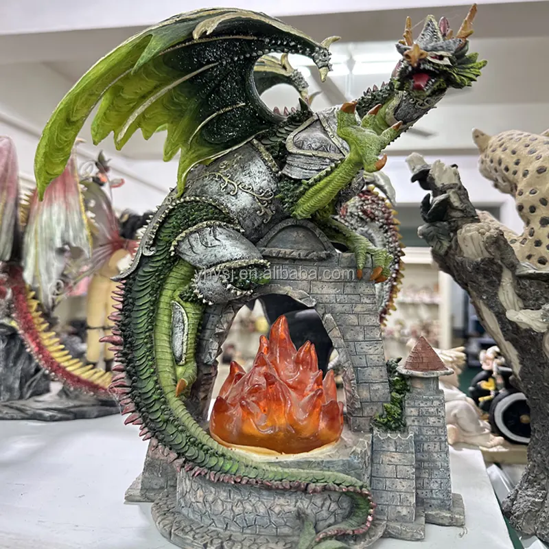 Cadeaux à collectionner Dragon Statue Figurines Gris Château Médiéval Dragon Figurines Meilleur pour Tenir Des Bougies De Thé Dragon Bureau Décor