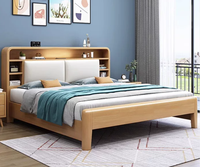 Cadre de lit en bois avec grande tête de lit, rangement, lumières LED, ports USB, lit plateforme rembourré moderne de style nordique, taille Queen, écologique