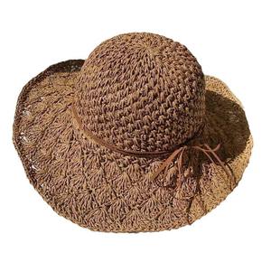 Chapeau de soleil en paille pour femme, style mode, avec bord à volants en dentelle, crocheté à la main, modèle souple type bob, vente en gros - Product Image 4