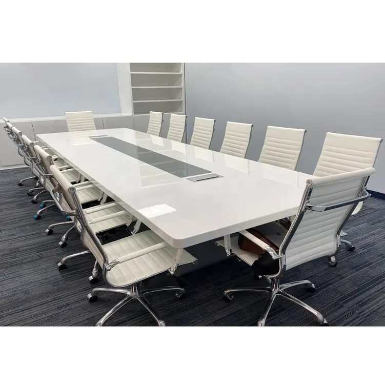 Mesa de conferencia con sillas para sala de reuniones de oficina de alto brillo blanco moderno