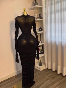 เดรสตาข่ายแขนยาวแต่งระบายเซ็กซี่สำหรับผู้หญิง พร้อมดีไซน์แฟชั่นด้านใน - Product Image 3