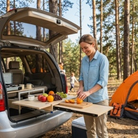 Table coulissante personnalisée en contreplaqué de 18 mm pour coffre de voiture, capacité de charge de 50 kg, poste de travail pour camping