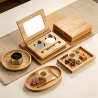 Boîte d'emballage vide pour maquillage en bambou avec logo personnalisé, palette de fards à paupières avec miroir, vente en gros