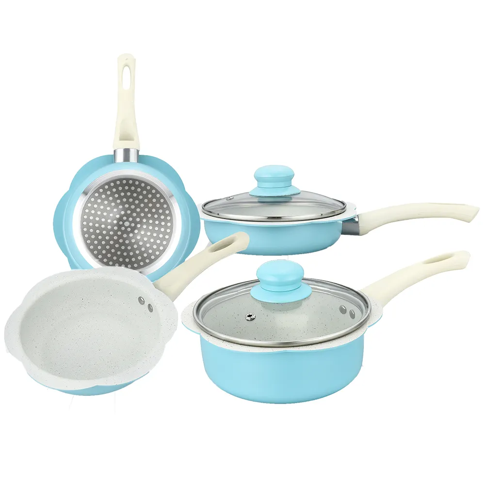 Nguồn Cung cấp nhà bếp hoa biên giới Nhôm Nhà bếp không dính Cookware Set không dính gốm chậu và chảo