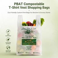 Sacs en plastique biodégradables et recyclables de qualité alimentaire en PBAT avec poignées pour le shopping et l'épicerie, vente en gros