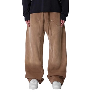 Coulisse in vita 100% cotone cotone traspirante lavato marrone stile occidentale rilassato-fit doppio ginocchio <span class=keywords><strong>pantaloni</strong></span> <span class=keywords><strong>della</strong></span> <span class=keywords><strong>tuta</strong></span> da uomo - Product Image 1