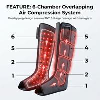 Bottes de massage électrique à compression d'air pour les jambes, 6 chambres, 3 modes, batterie rechargeable, thérapie par lumière rouge pour la récupération des mollets et des pieds