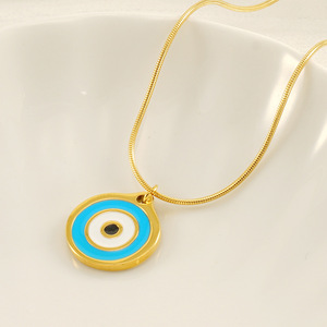 ZOGXIN Evil Eye Pendant Necklace Gold Blue Enamel Chain Women Fashion Jewelry Clavicle Chain Party Accessory - Product Image 3