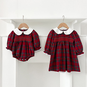 Soeurs filles robe printemps et automne bébé à manches longues barboteuses Plaid bébé vêtements de Noël - Product Image 3