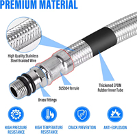 4 tuyaux de raccordement en acier inoxydable 304 de 24 pouces |   Raccord de compression femelle 3/8 pouce avec connecteur mâle M10 pour robinet de cuisine et salle de bain