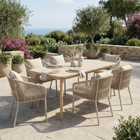 Table de repas d'extérieur moderne en alliage d'aluminium, imperméable et légère, empilable, design rectangulaire pour patio et jardin