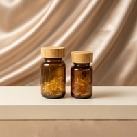 Pot en verre noir de qualité alimentaire avec couvercle en bambou naturel, flacon opaque pour capsules et comprimés, service de personnalisation de marque