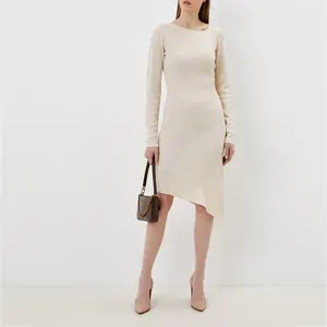 knitwear manufacturer Custom high-end Merino wool knitted mid-length dress casual lady girls knitted sweater dresses for women