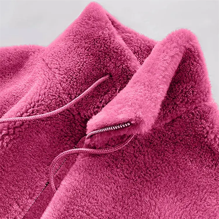 OEM individuelle Damen-Vliesjacke winddicht modisch warmer Fleece dicker Mantel mit Kapuze Übergröße leichte Sherpa-Vliesjacke