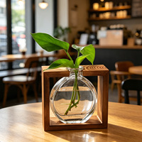 Vase hydroponique en verre minimaliste créatif, cadre en bois de style nordique, arrangement floral transparent, décoration pour la maison, bureaux, vert