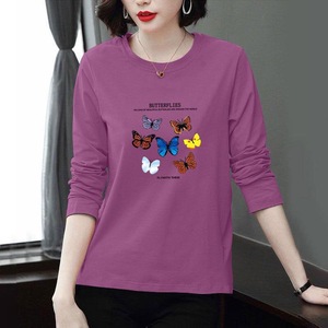 Women's Printed Long Sleeve T-Shirt Yellow Butterfly Design Breathable Milk Silk Knitted <b>Top</b> For Spring Autumn Plus Size Mother - Product Image 2