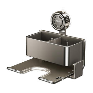 Support mural pour sèche-cheveux Lteng avec plateau de rangement, organisateur de salle de bain peu encombrant, gris canon à poudre, style moderne - Product Image 4